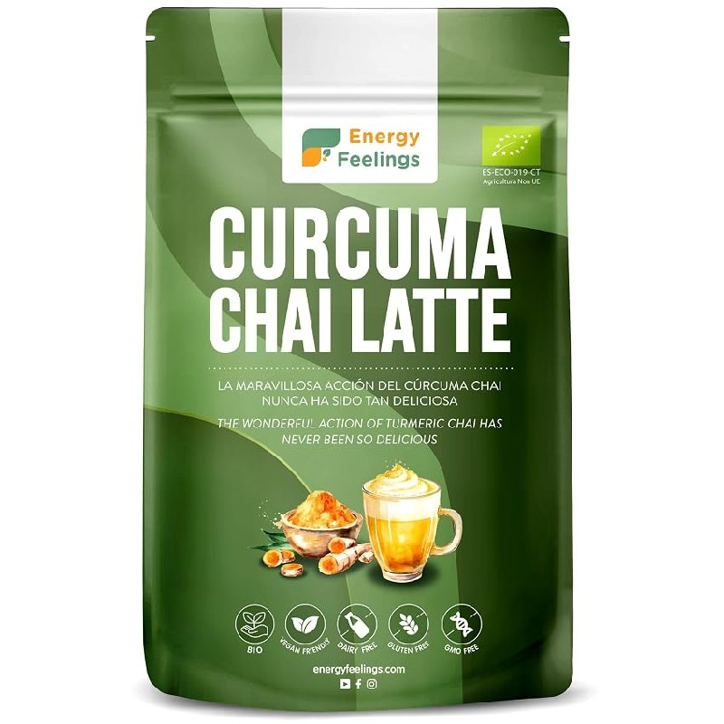 Energy Feelings Cúrcuma Chai Latte Ecológico 500 gr, Cúrcuma en Polvo con Jengibre y Pimienta