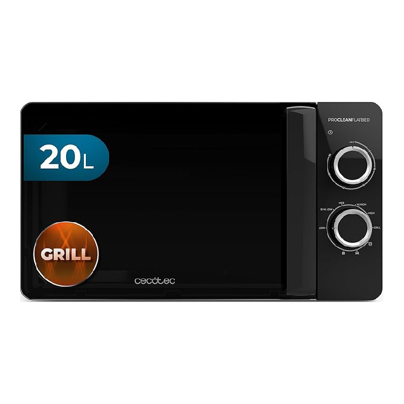 Cecotec Microondas de 20L Proclean 3130 Flatbed. Potencia de 700W y Grill de 800W