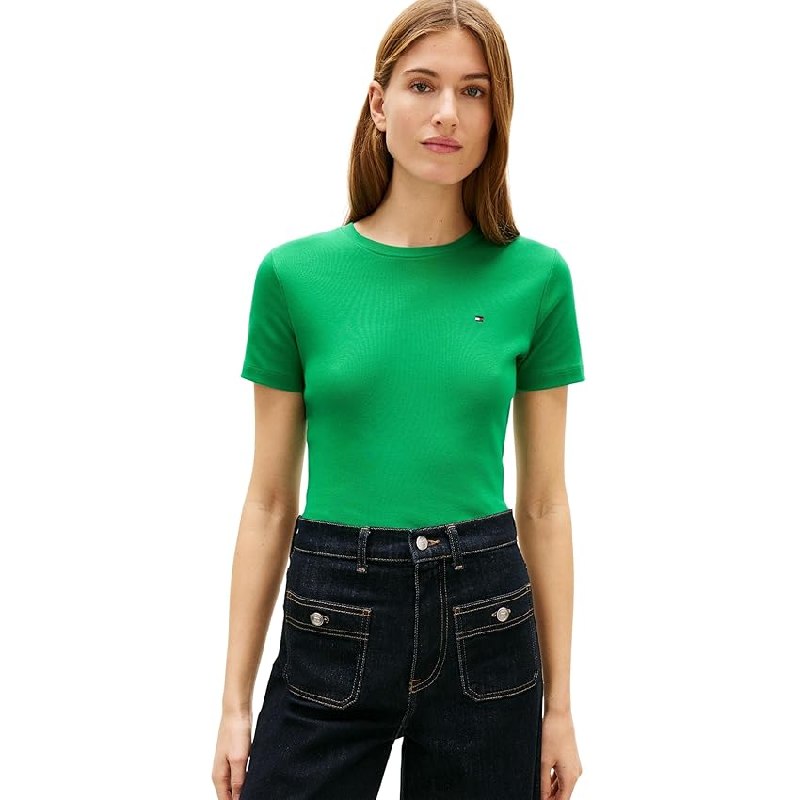 Tommy Hilfiger Slim Cody C-nk SS Ww0ww40587 Camiseta, Verde (Verde Cancha)
