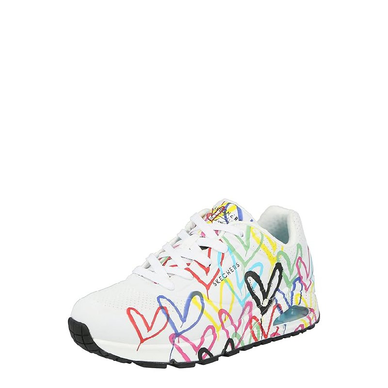Skechers Mujer Uno Spread The Love Trainers, White Durabuck W Multi Color Heart Print/Mesh