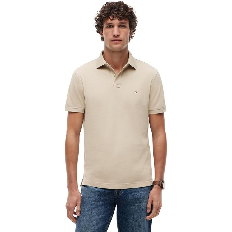Tommy Hilfiger Polo de Manga Corta Hombre 1985 Regular Fit, Beige (Sandalwood)
