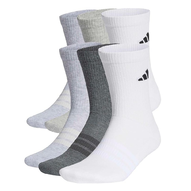 adidas Unisex adulto Cushioned Crew Socks 6 Pair Pack, white/light grey heather/medium