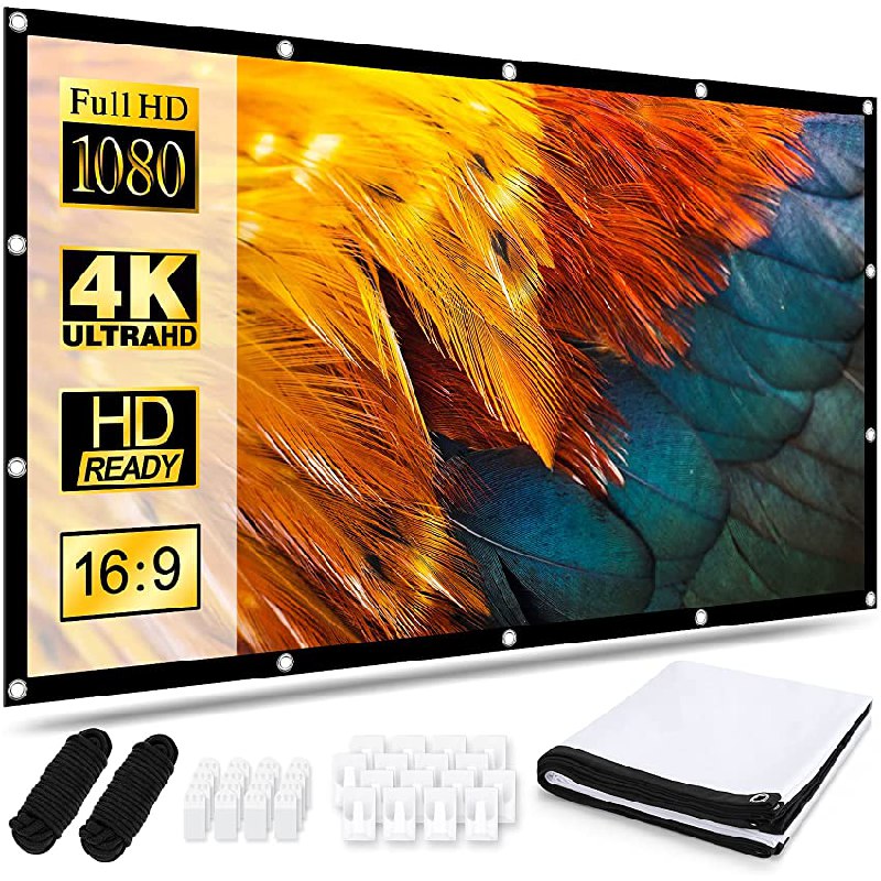 Pantalla Proyector 120 Pulgadas 16:9 HD Antiarrugas Plegable Portátil Lavable Tela Proyector