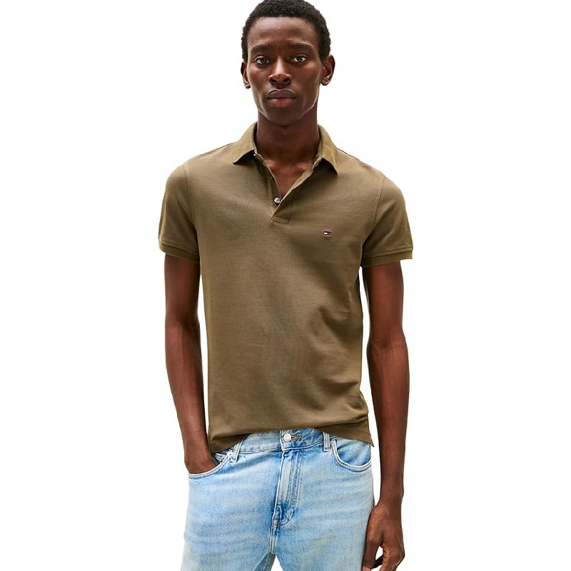Tommy Hilfiger Polo de Manga Corta Hombre 1985 Slim Fit, Verde (Army Green)