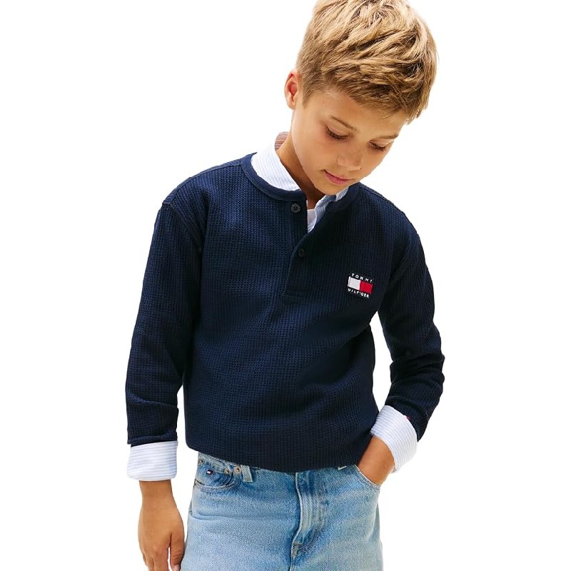Tommy Hilfiger Camiseta de Manga Larga Chicos Heritage Henley de Punto gofrado
