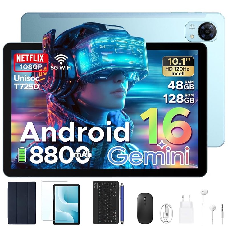 POPUX P10 Pro Tablet Android 16, 120Hz Diaplay Tablet 10 Pulgadas con 8800mAh