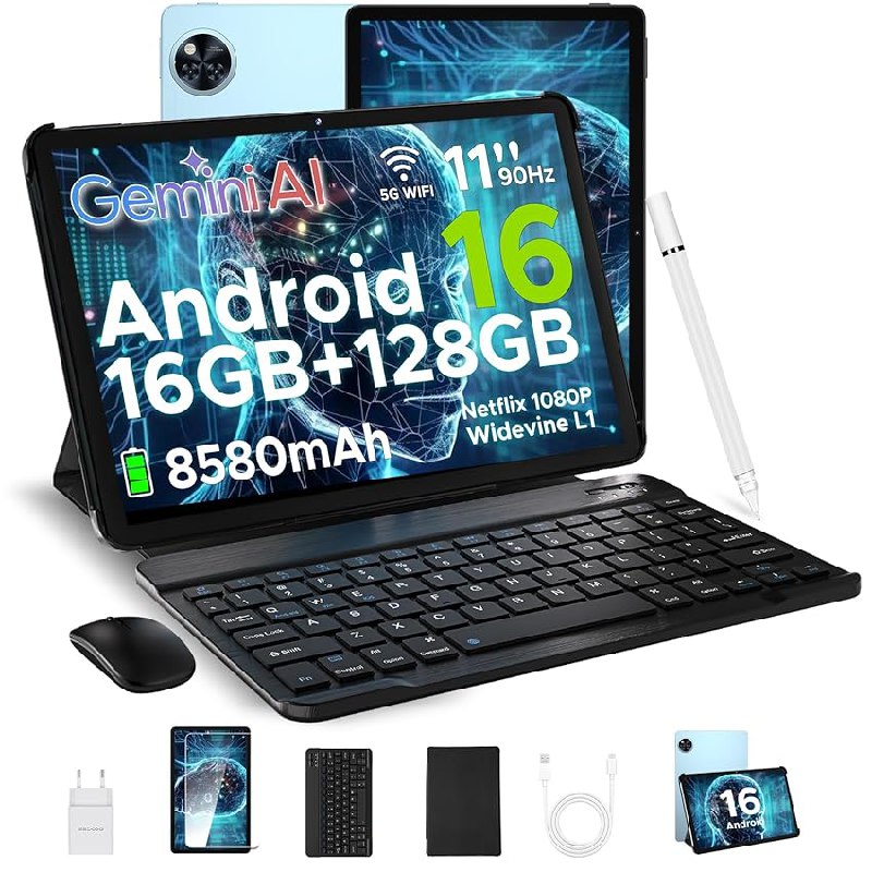 POPUX U11 Android 16 Tablet 11 Pulgadas con Teclado, 16GB+128GB/2TB Tableta con Lápiz