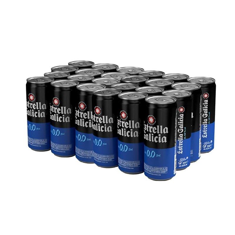 Estrella Galicia 0,0 – Cerveza Lager Sin Alcohol, 24 Latas x 33 cl