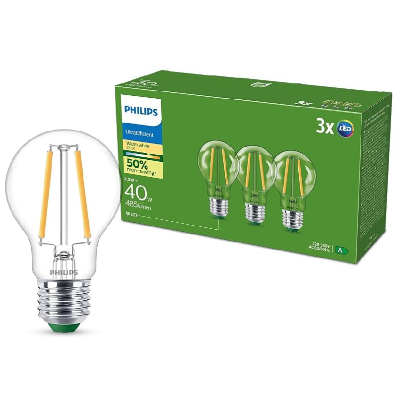 Philips Bombilla LED UltraEficiente Filamento (pack 3un)