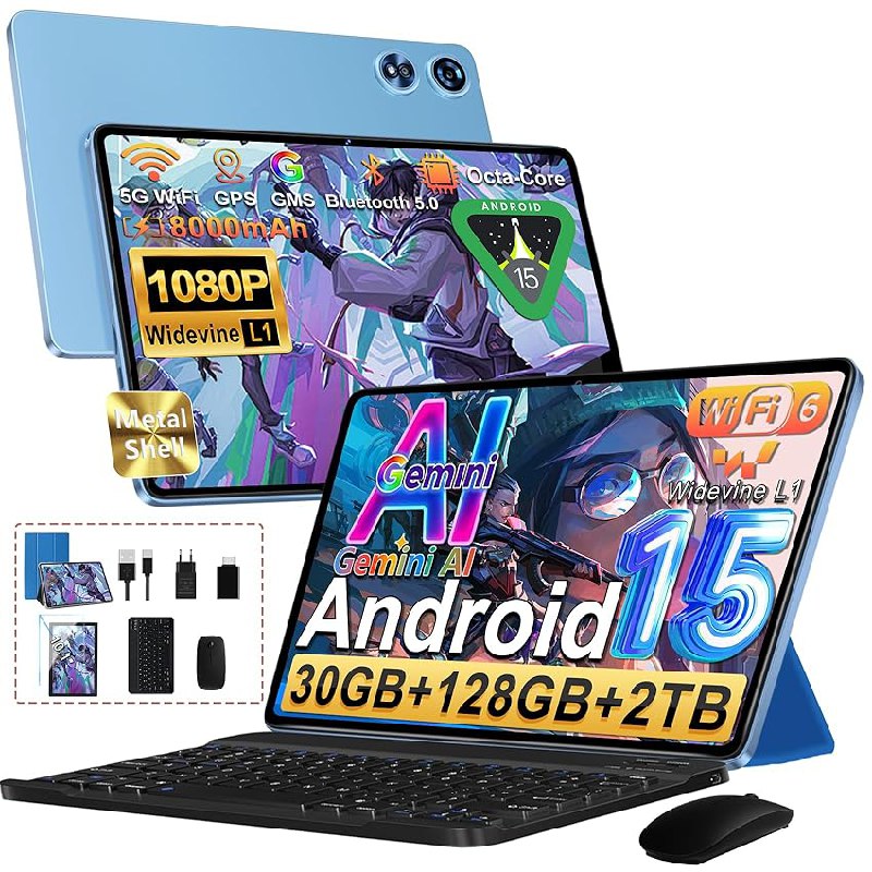 UJJ 2026 Tablet 10 Pulgadas Android 15 con Gemini AI, 30GB RAM + 128GB ROM（TF 2TB）