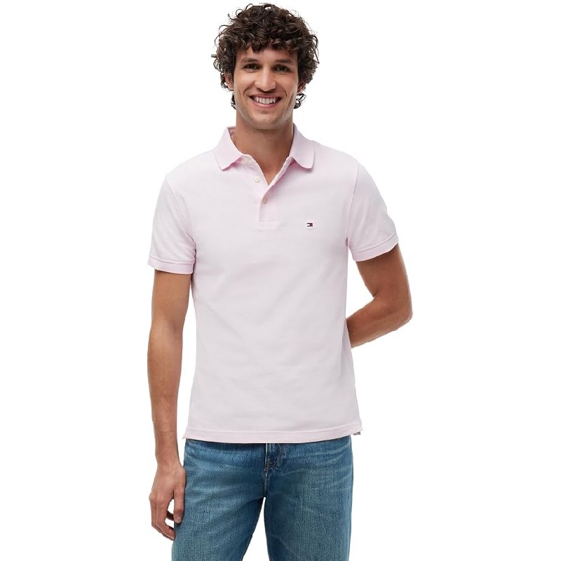 Tommy Hilfiger Polo de Manga Corta Hombre 1985 Slim Fit, Rosa (Light Pink)