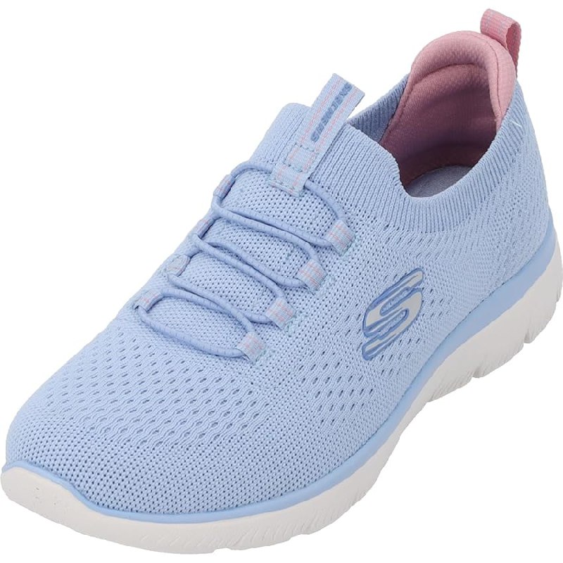Skechers Mujer Summits Top Player Zapatillas, Light Blue Knit/Multi Trim