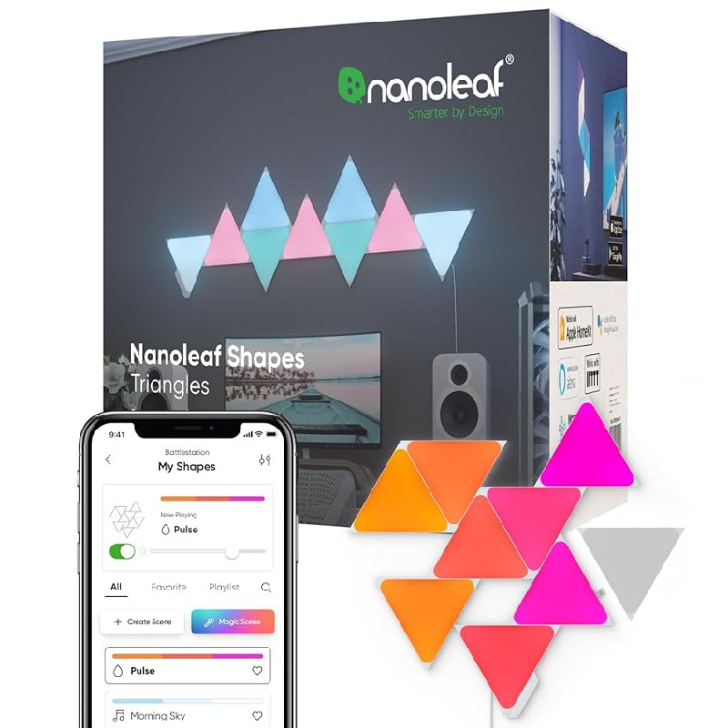 Nanoleaf Shapes Triangle Starter Kit, 9 Triángulos Luminosos LED RGBW