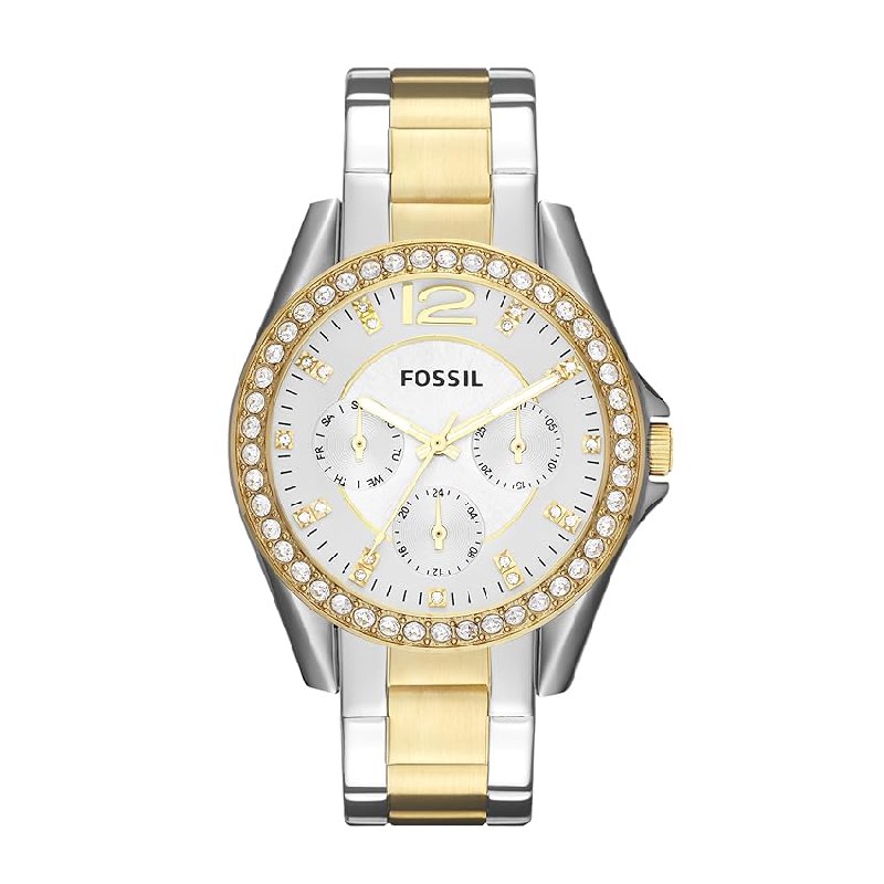 Fossil Riley Reloj para mujer, movimiento cronógrafo con correa de acero o piel