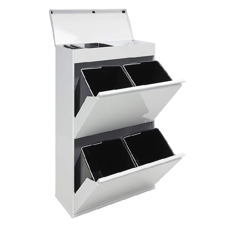 Arregui Top CR621-B Cubo de Basura y Reciclaje de Acero de 4 Compartimentos con Cajón