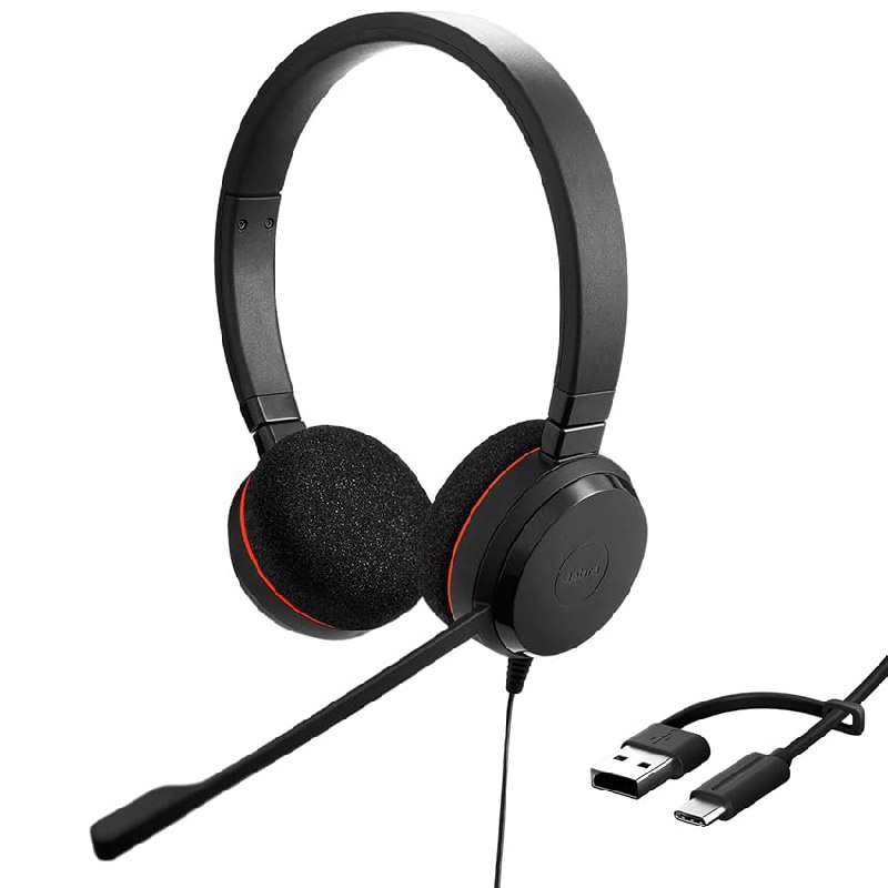 Jabra Evolve 20 Auriculares Estéreo con Cable USB-C/A, Negro