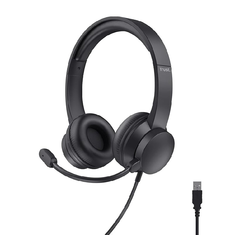 Trust Roha II USB Auriculares con Micrófono PC Ligero On Ear, Negro