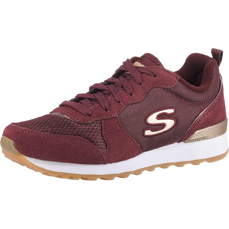 Skechers Mujer OG 85 Goldn Gurl Trainer, Burgundy Suede/ Nylon/ Mesh/ Rose Gold Trim
