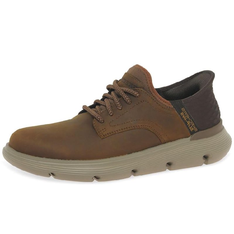 Skechers Hombre Garza Gervin Slip-In ENTRENADOR, Dark Brown Leather
