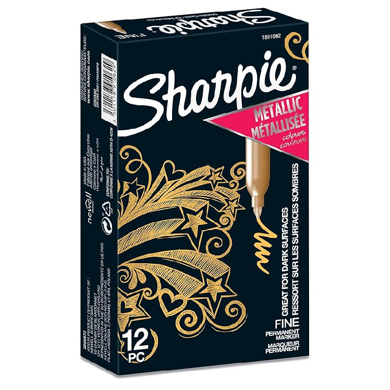 Sharpie rotuladores metálicos permanentes | punta fina | tinta dorada | caja de 12