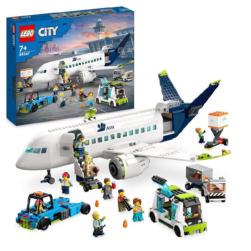 LEGO 60367 City Avión de Pasajeros, Juguete de Construcción de Avión Grande con Vehículos