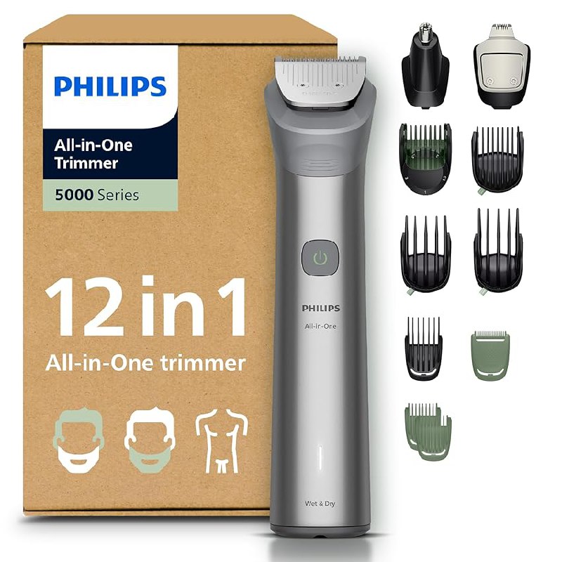Philips Recortadora todo en uno de 12 en 1 Serie 5000 – Afeitadora y cortapelos hombre para rostro