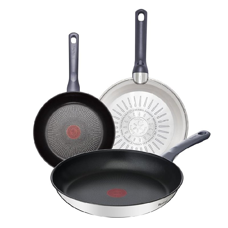 Tefal Daily Cook – Juego de 3 Sartenes 24/26/30 cm, Acero inoxidable