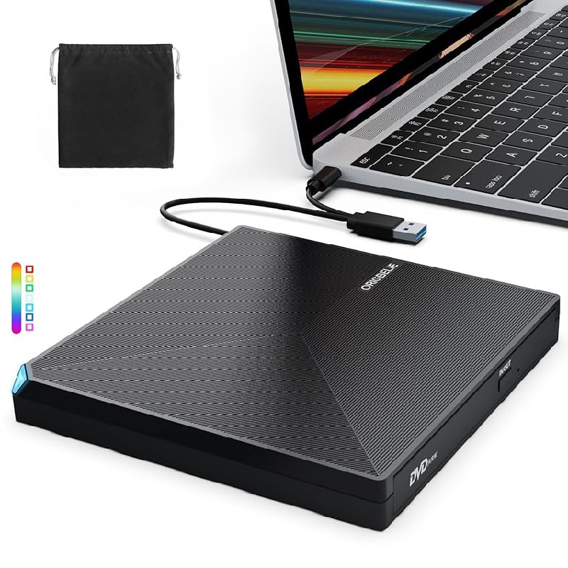 ORIGBELIE Grabadora DVD Externa, USB 3.0 Tipo C Delgado CD/DVD +/