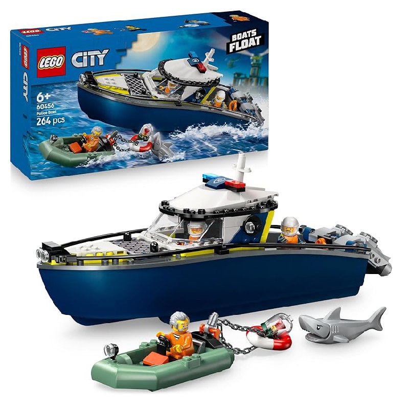 LEGO City Persecución en Barco de Policía – Juego Policial con 2 Barcos de Juguete