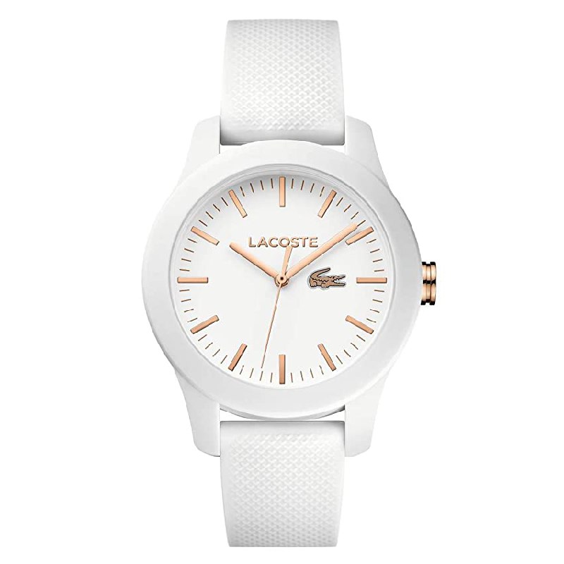 Lacoste Reloj Analógico de Cuarzo para Mujer Colección LACOSTE.12.12 con Correa de Silicona Blanca
