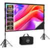 LEORFI Pantalla Proyector 120 Pulgadas con Trípode Portátil, Fondo Negro