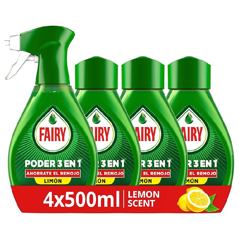 Fairy Spray Poder Sin Remojo Pre-Tratamiento Limón, 4x500ml