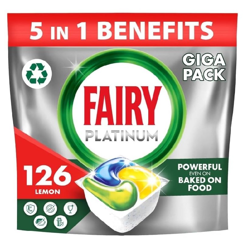 Fairy Platinum Cápsulas Lavavajillas Para Máquina Limón, 126 Cápsulas