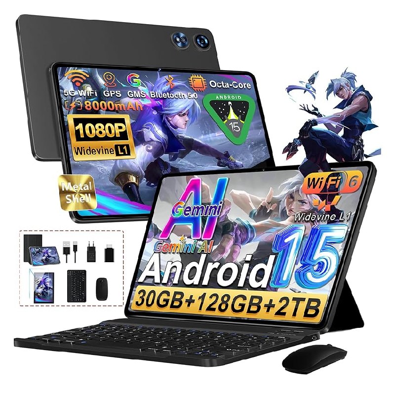 Tablet 10 Pulgadas Android 15 con Gemini AI, 30GB RAM+128GB ROM Ampliable 2TB
