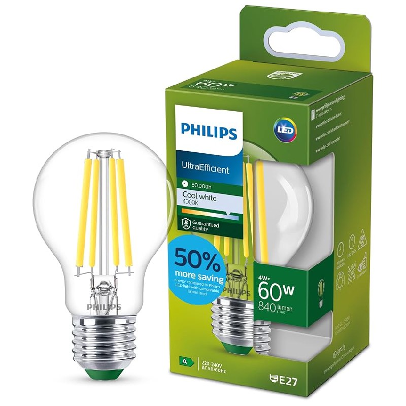 Philips Bombilla LED Clásica Philips Eficiente, Casquillo E27 4W