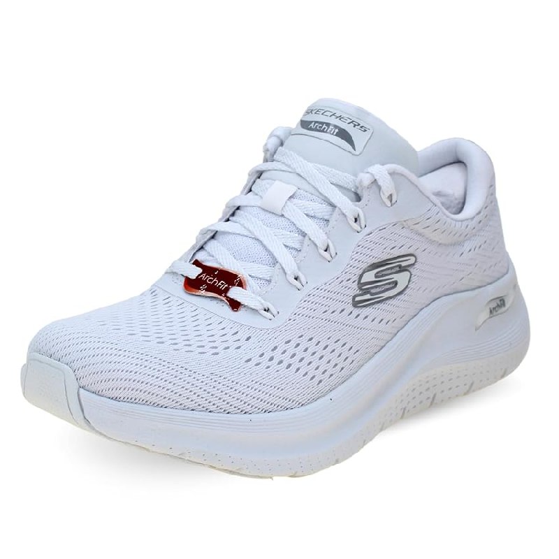 Skechers Mujer Arch Fit 2.0 Big League, White Mesh/Trim