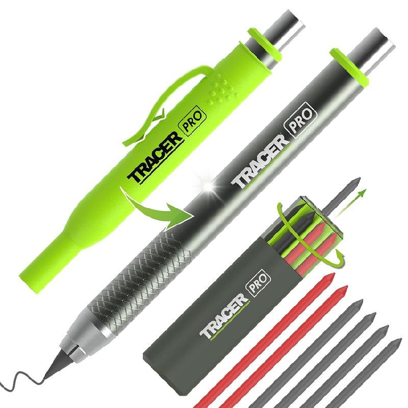 Tracer Pro Series – Lápiz de construcción de metal resistente con 6 minas de repuesto