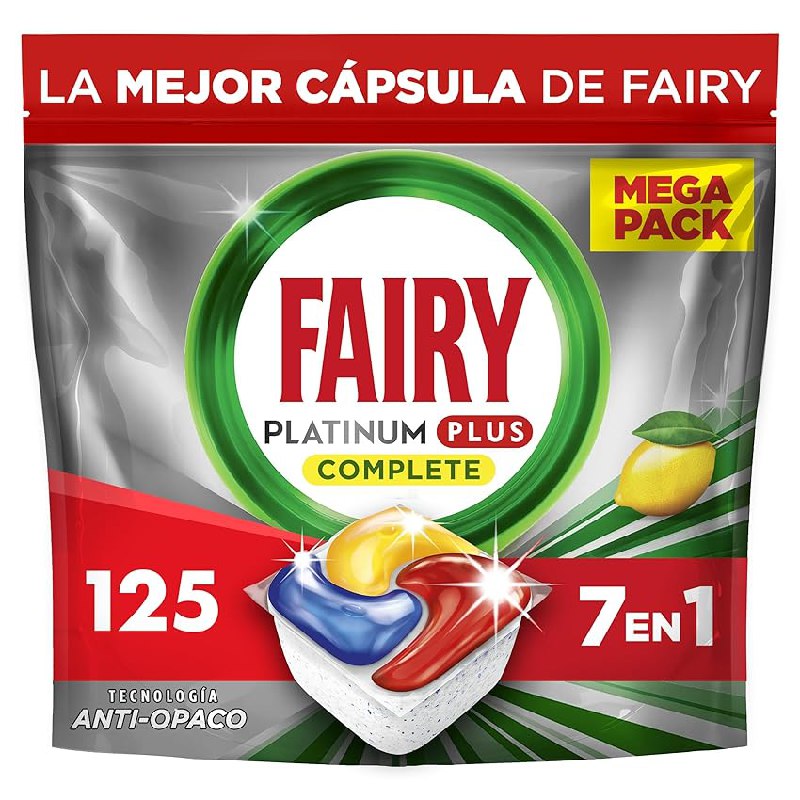 Fairy Platinum Plus Cápsulas Lavavajillas Para Máquina Limón, 5×25 Cápsulas