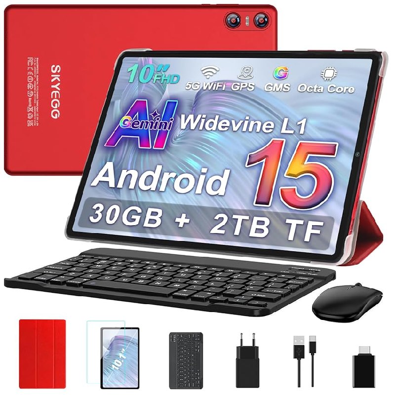 SKYEGG Tablet 10 Pulgadas Android 15 con Gemini AI, 30 GB RAM + Ampliable 2 TB ROM