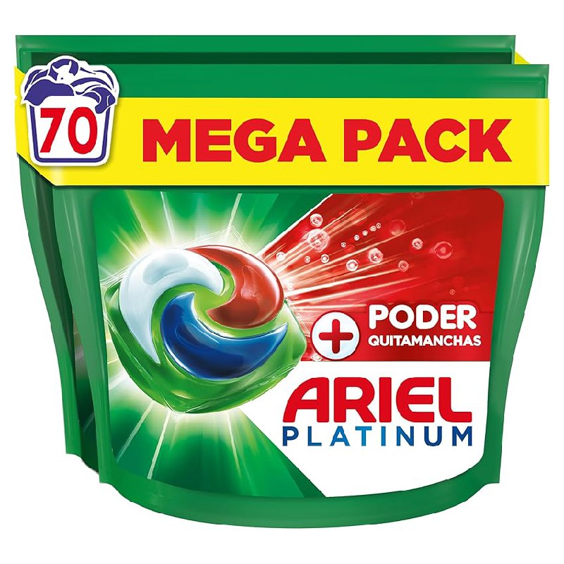 Ariel PODs Platinum, Detergente Líquido En Cápsulas + Poder Quitamanchas Cápsulas