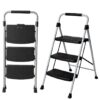UZIRO Escalera Plegable 3 Peldaños, Estructura de Acero y Aluminio