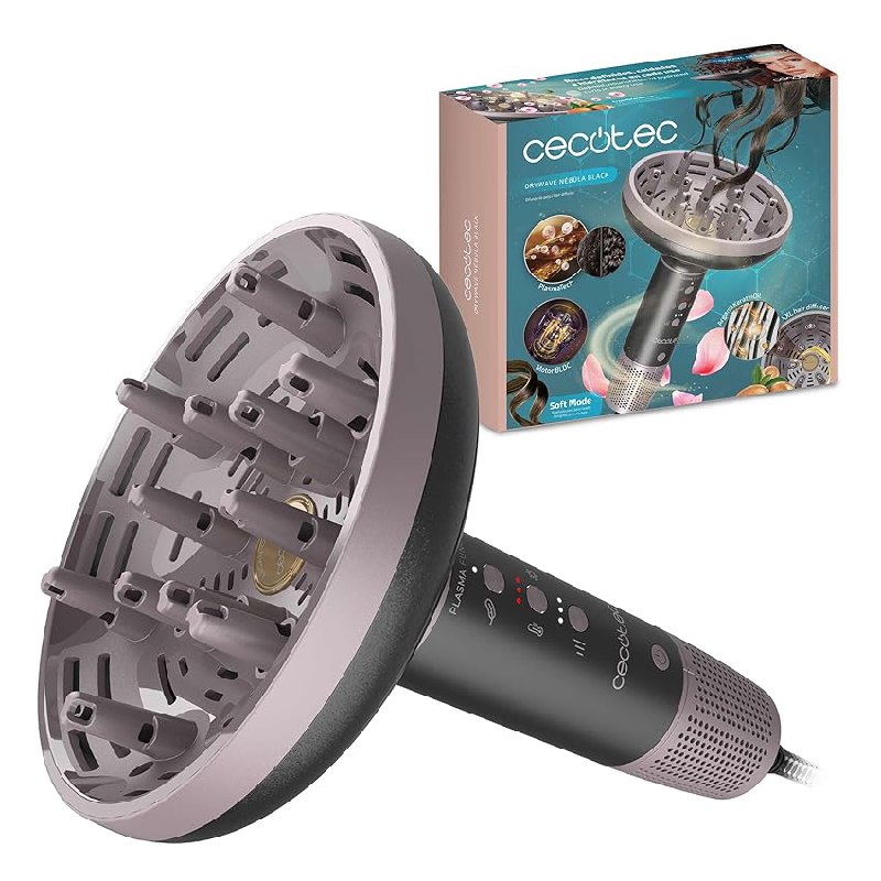 Cecotec Secador Difusor Pelo Rizado XXL DryWave Nébula Black. 1300W