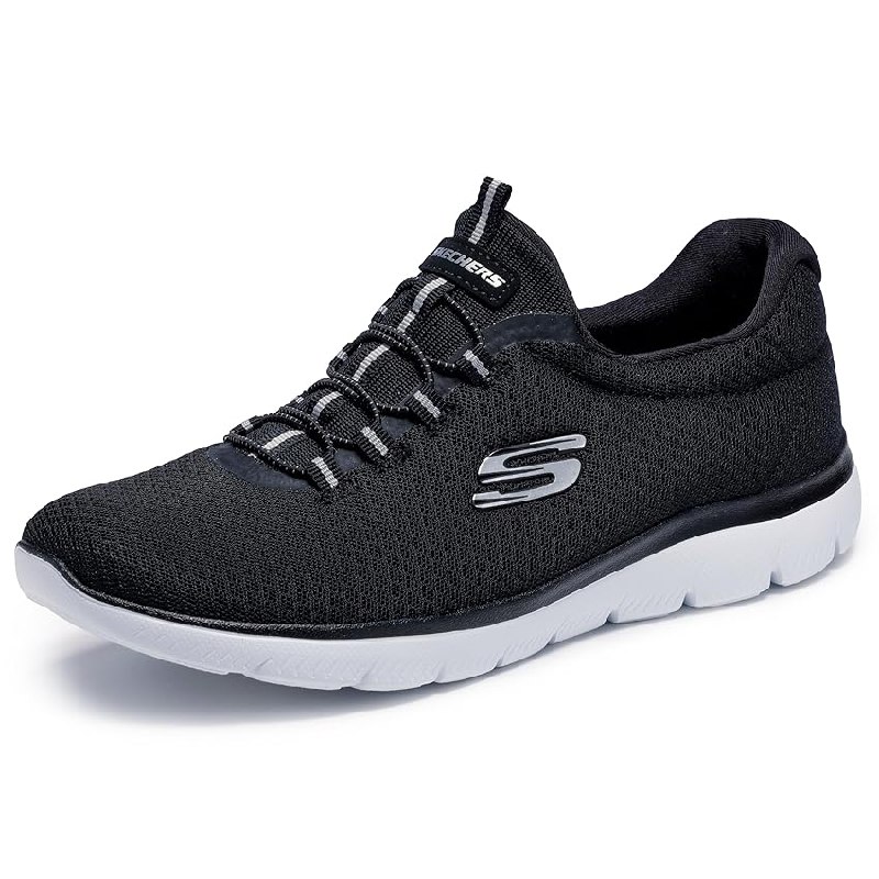 Skechers Mujer Summits 12980W Wide Zapatillas, Black Mesh/ White Trim