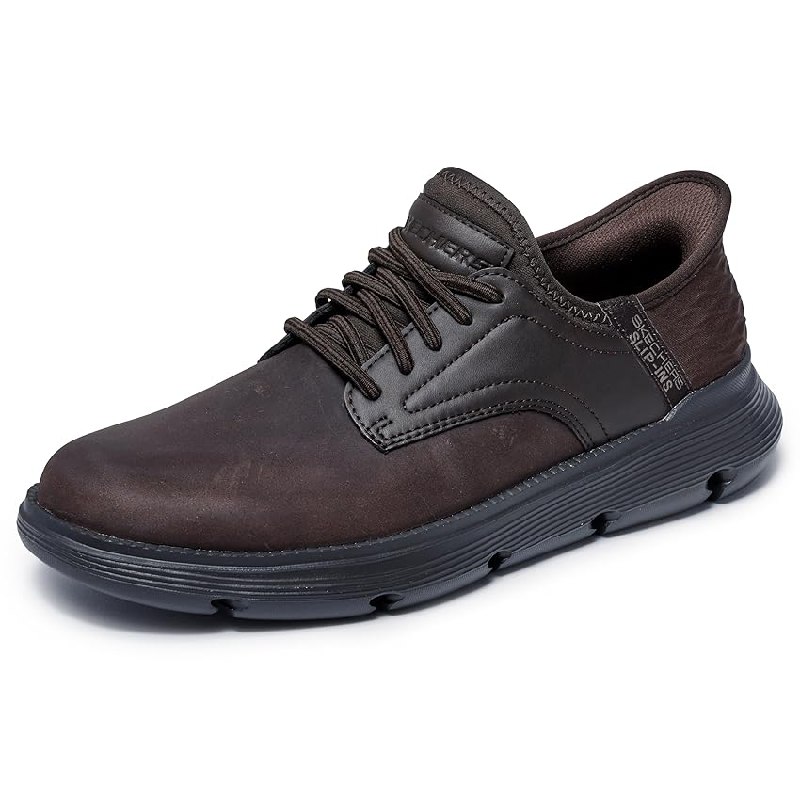 Skechers Hombre Garza Gervin Slip-On, Chocolate Leather