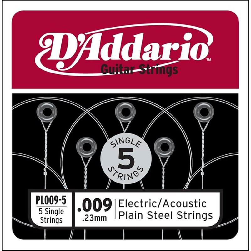 D’Addario PL009-5 Cuerda individual de acero liso para guitarra electrica/acustica 5