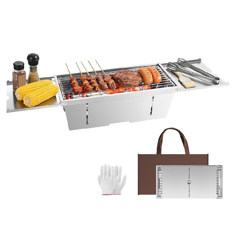 Uten Parrilla Plegable Portátil, Barbacoa de Carbón de acero inoxidable con bolsa