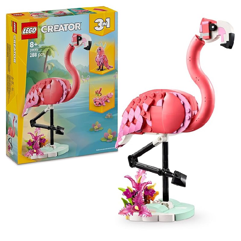LEGO Creator 3 en 1 Fauna Salvaje: Flamenco Rosa de Juguete – Transformable en Cacatúa o Ajolote