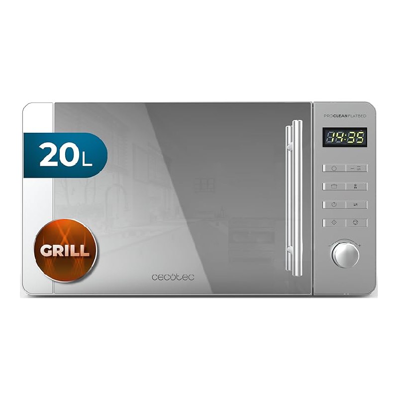 Cecotec Microondas de 20L Proclean 5120 Flatbed. Inox Potencia de 700W y Grill de 800W