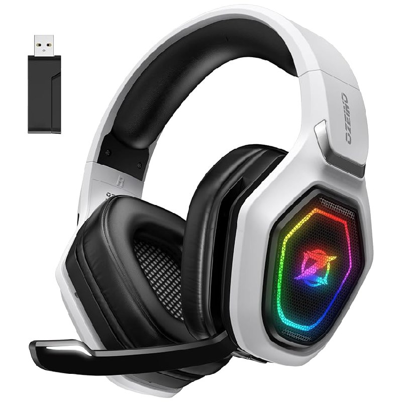 Ozeino Cascos Gaming Inalámbricos para PC/Ps5/Ps4, Auriculares Gaming Inalámbricos de 2,4GHz Wireless+Bluetooth