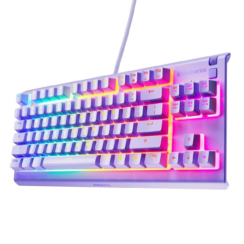 SteelSeries Apex 3 TKL – Teclado Gaming Lavanda y RGB – Factor Forma TKL Compacto
